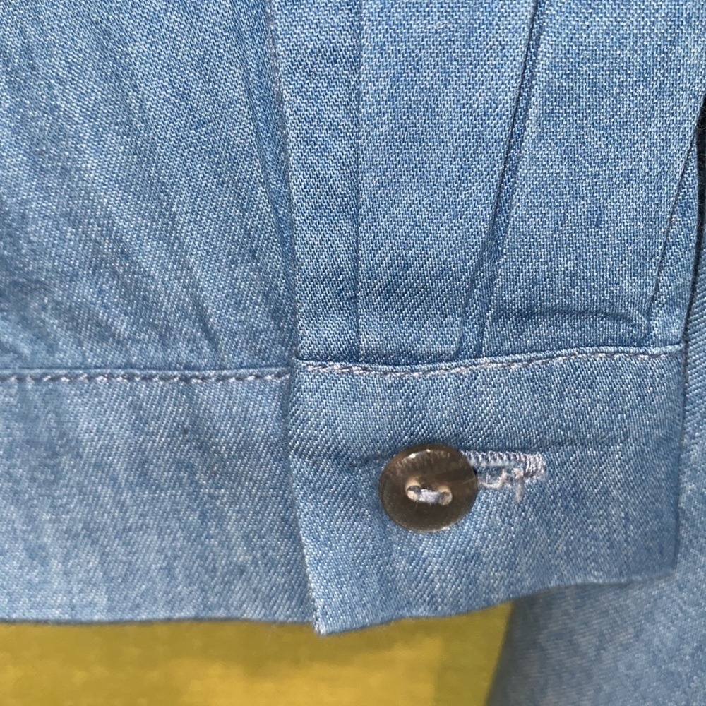 DENIM DUSTER BLUE LONG SLEEVES COLLAR SPLITS SZ XS - Picture 6 of 11